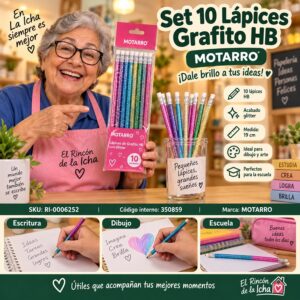 RI-0006252 Set 10 Lápices Grafito HB Motarro Glitter 19 cm