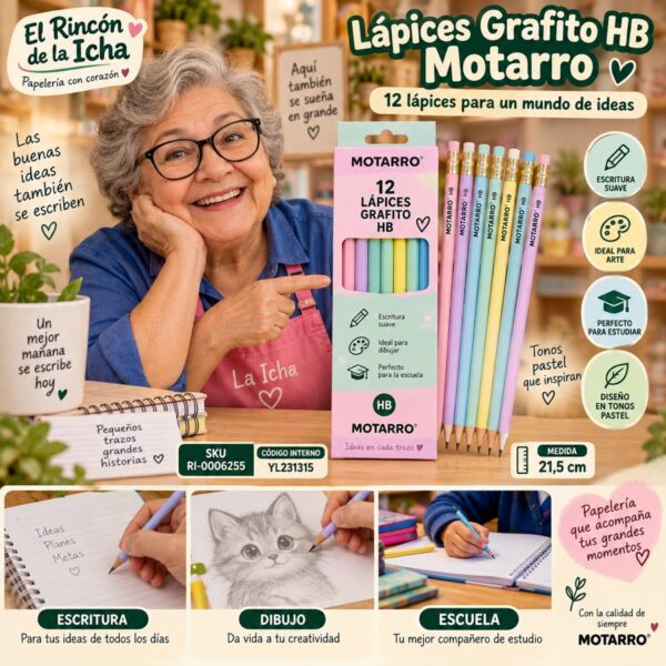 RI-0006255 Caja 12 Lápices Grafito HB Motarro