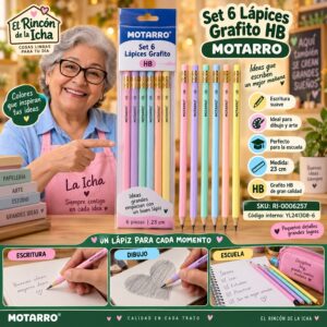 RI-0006257 Set 6 Lápices Grafito HB Motarro 23 cm