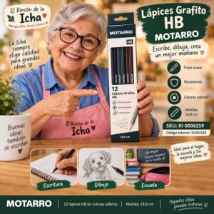 RI-0006259 Caja 12 Lápices Grafito HB Motarro 19,8 cm