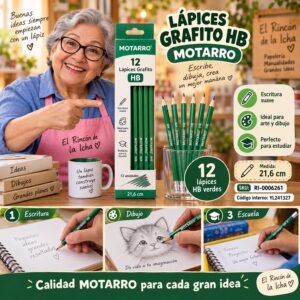 Caja 12 Lápices Grafito HB Motarro 21,6 cm Verde