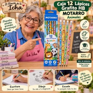 Caja 12 Lápices Grafito HB Motarro 19,8 cm Animales