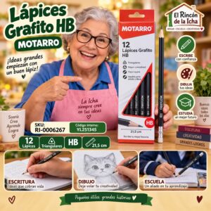 RI-0006267 Caja 12 Lápices Grafito HB Motarro 21,5 cm