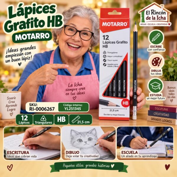 RI-0006267 Caja 12 Lápices Grafito HB Motarro 21,5 cm