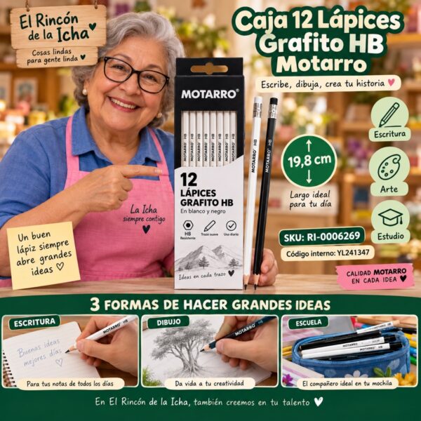 RI-0006269 Caja 12 Lápices Grafito HB Motarro 19,8 cm