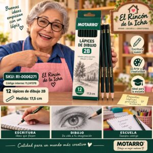 RI-0006271 Caja 12 Lápices de Dibujo 2B Motarro 17,5 cm