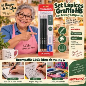 RI-0006274 Set Lápices Grafito HB con Goma y Sacapuntas Motarro