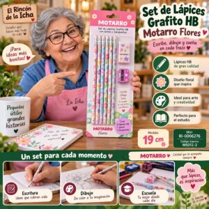 RI-0006276 Set de Lápices Grafito HB Motarro Flores 19 cm