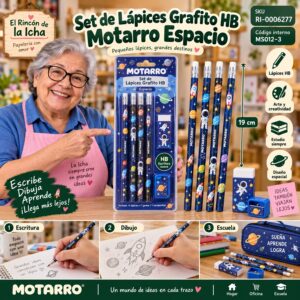 RI-0006277 Set de Lápices Grafito HB Motarro Espacio 19 cm