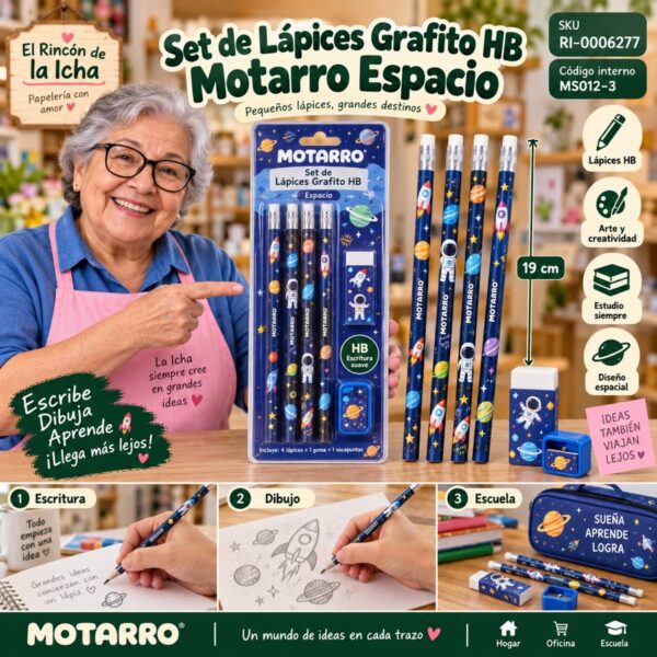 RI-0006277 Set de Lápices Grafito HB Motarro Espacio 19 cm