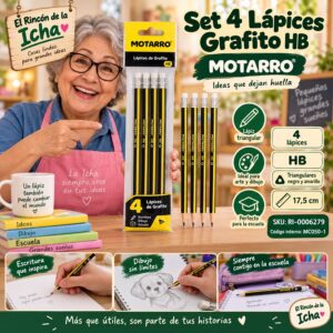 RI-0006279 Set 4 Lápices Grafito HB Motarro Negro Amarillo 17,5 cm
