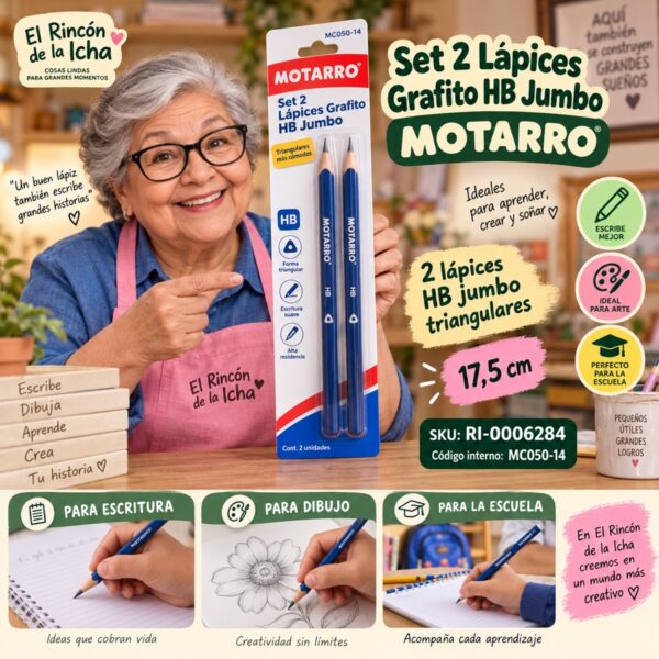 RI-0006284 Set 2 Lápices Grafito HB Jumbo Motarro 17,5 cm