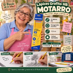 RI-0006288 Caja 12 Lápices Grafito HB Motarro Amarillo 17,5 cm