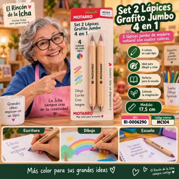 RI-0006290 Set 2 Lápices Grafito Jumbo 4 en 1 Motarro 17,5 cm