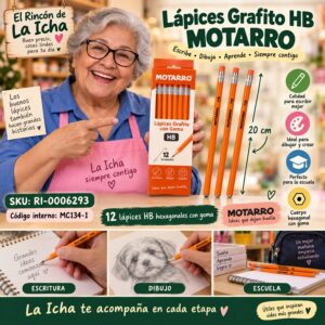 RI-0006293 Caja 12 Lápices Grafito HB con Goma Motarro Naranjo
