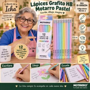 RI-0006294 Caja 12 Lápices Grafito HB Motarro Pastel