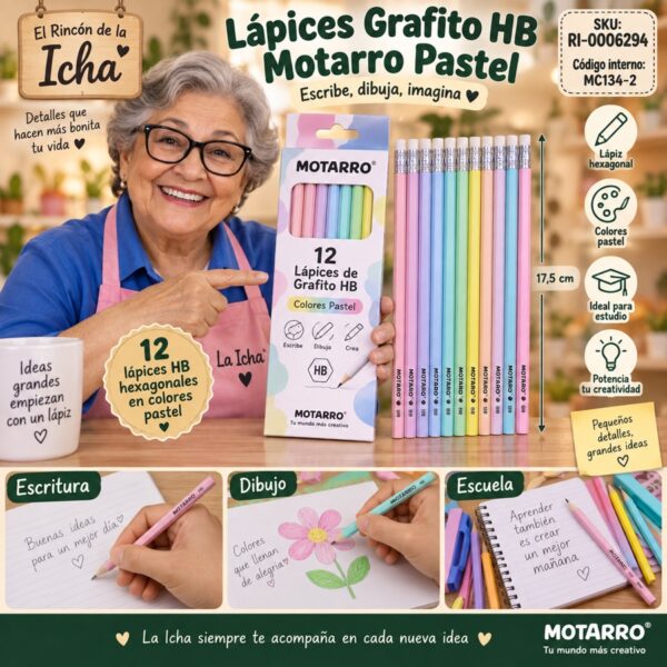 RI-0006294 Caja 12 Lápices Grafito HB Motarro Pastel