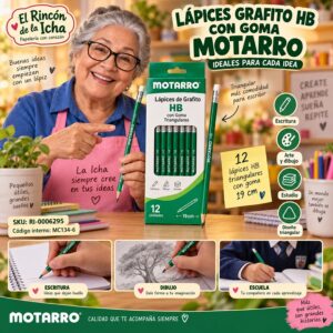 RI-0006295 Caja 12 Lápices Grafito HB con Goma Motarro Verde 19 cm