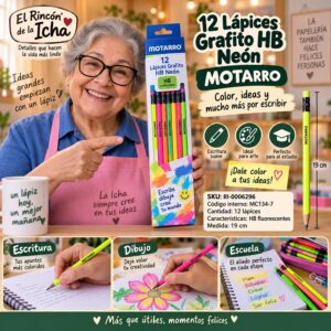 RI-0006296 Caja 12 Lápices Grafito HB Neón Motarro