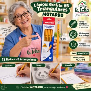 RI-0006297 Caja 12 Lápices Grafito HB Motarro Triangular