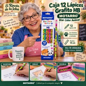 RI-0006304 Caja 12 Lápices Grafito HB Motarro Star Color Animal