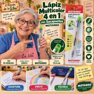 RI-0006305 Lápiz Multicolor 4 en 1 con Sacapuntas Motarro