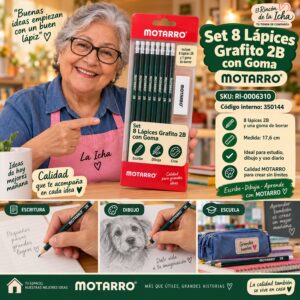 RI-0006310 Set 8 Lápices Grafito 2B con Goma Motarro