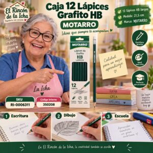 RI-0006311 Caja 12 Lápices Grafito HB Motarro 21,5 cm