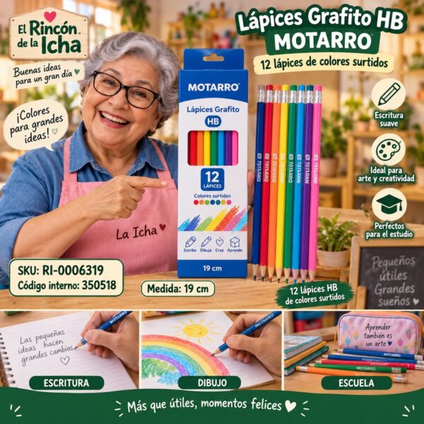 RI-0006319 Caja 12 Lápices Grafito HB Motarro Star Color Azul 19 cm