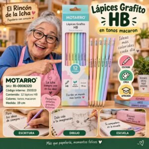 RI-0006320 Caja 12 Lápices Grafito HB Motarro Macaron 19 cm