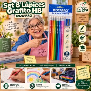 RI-0006324 Set 8 Lápices Grafito HB Motarro 19 cm