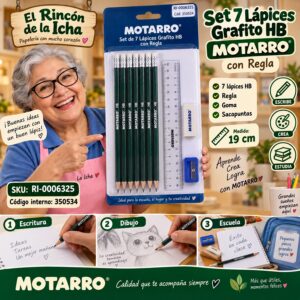 RI-0006325 Set 7 Lápices Grafito HB Motarro con Regla