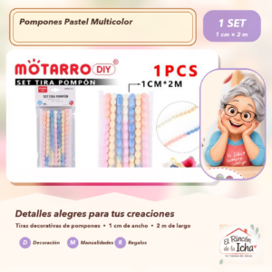 ZX037-11 Set de Tiras de Pompones Pastel Multicolor 1 cm x 2 m