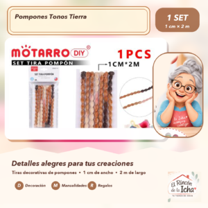 ZX037-4 Set de Tiras de Pompones Tonos Tierra 1 cm x 2 m