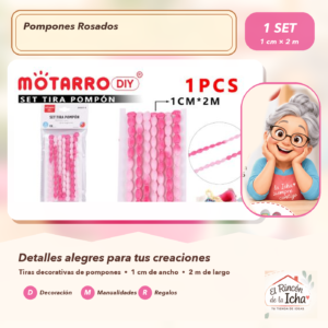 ZX037-5 Set de Tiras de Pompones Rosados 1 cm x 2 m