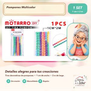 ZX037-6 Set de Tiras de Pompones Multicolor 1 cm x 2 m