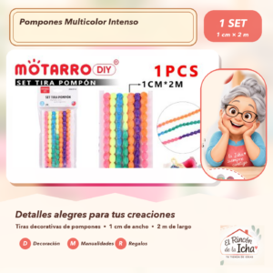 ZX037-8 Set de Tiras de Pompones Multicolor Intenso 1 cm x 2 m