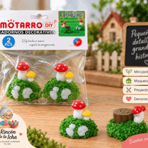 Adornos Decorativos Mini Hongos Surtidos 2 Piezas Adornos decorativos mini hongos surtidos de 2 piezas en bolsa transparente para mini jardines, maquetas y proyectos DIY