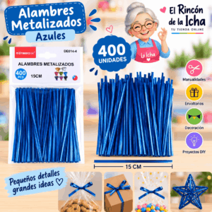 Alambres Metalizados Azules 15 cm – 400 Unidades Alambres metalizados azules de 15 cm, paquete de 400 unidades para manualidades y decoración