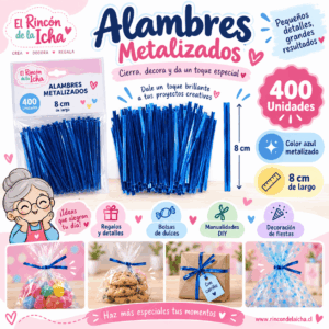 Pack de 400 alambres metalizados azules de 8 cm para cerrar bolsas, regalos, recuerdos y manualidades DIY.