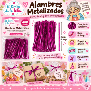 Pack de 400 alambres metalizados fucsia de 8 cm para cerrar bolsas, regalos, recuerdos y manualidades DIY.