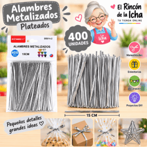 Alambres Metalizados Plateados 15 cm – 400 Unidades Alambres metalizados plateados de 15 cm, paquete de 400 unidades para manualidades y decoración