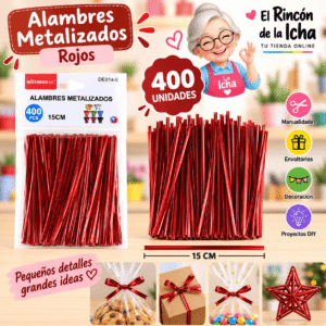 Alambres Metalizados Rojos 15 cm – 400 Unidades Alambres metalizados rojos de 15 cm, paquete de 400 unidades para manualidades y decoración
