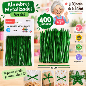 Alambres Metalizados Verdes 12 cm – 400 Unidades Alambres metalizados verdes de 12 cm, paquete de 400 unidades para manualidades y decoración