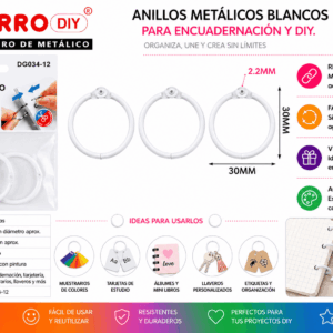 Set de 3 Anillos Metálicos Blancos 30 mm para Encuadernación y Manualidades Set de 3 anillos metálicos blancos de 30 mm para encuadernación, tarjetas, muestrarios, llaveros y manualidades DIY