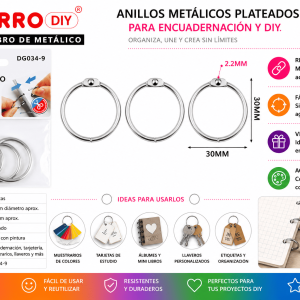 Set de 3 Anillos Metálicos Plateados 30 mm para Encuadernación y Manualidades Set de 3 anillos metálicos plateados de 30 mm para encuadernación, tarjetas, muestrarios, llaveros y manualidades DIY