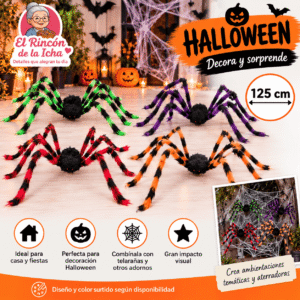 Araña Decorativa Halloween 125 cm Colores Surtidos Araña decorativa para Halloween de 125 cm en colores surtidos con patas de colores