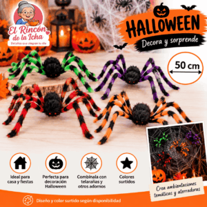 Araña decorativa para Halloween de 50 cm en colores surtidos con patas de colores