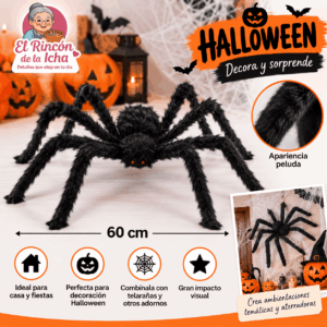Araña decorativa peluda negra de 60 cm para Halloween y decoración de terror