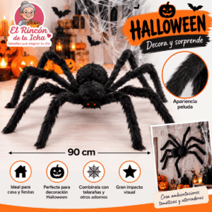 Araña decorativa peluda negra de 90 cm para Halloween y decoración de terror